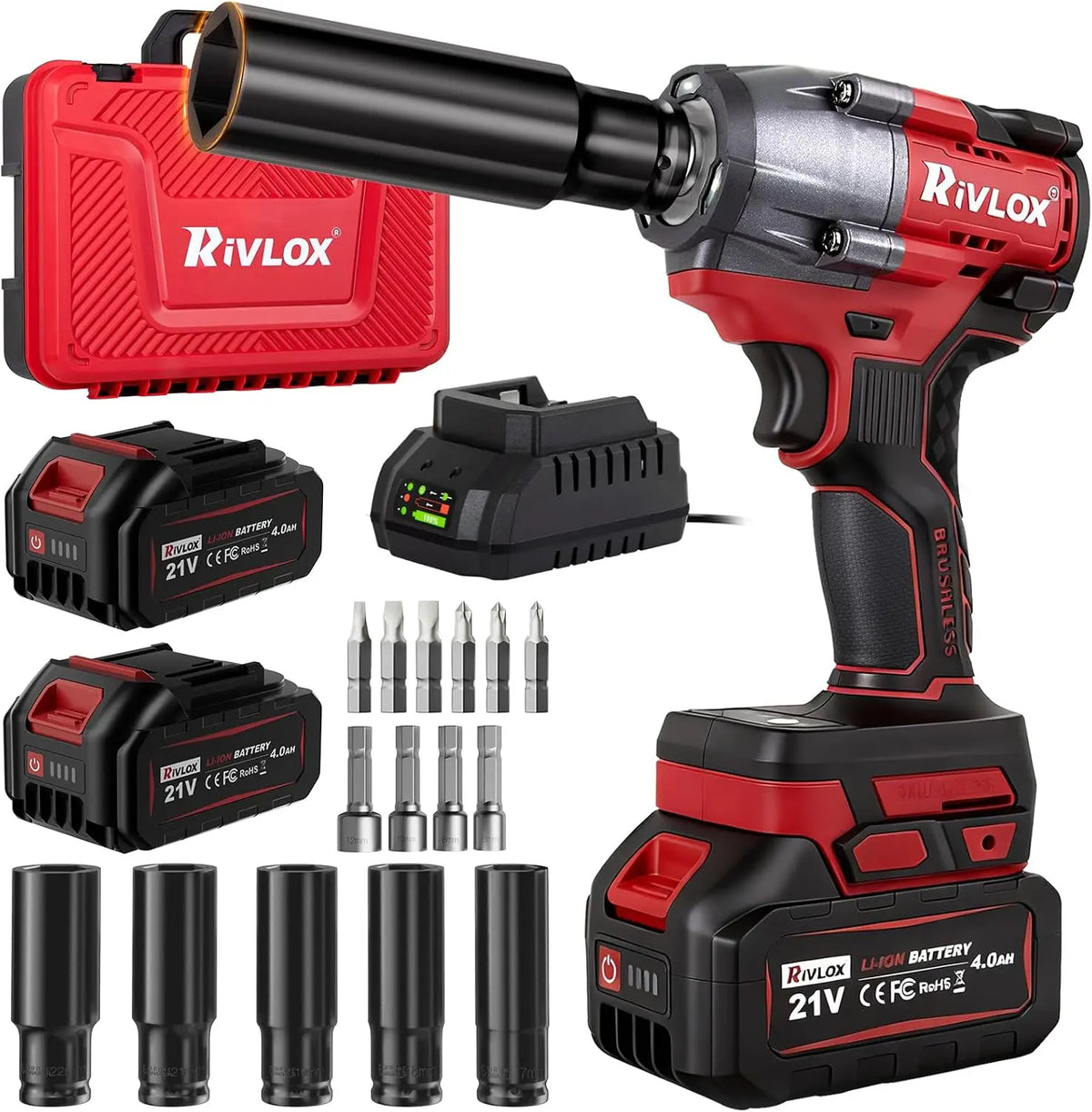 Cordless Impact Wrench1/2 Inch - 600N. M/450Ft-lbs Power Impact Gun Kit