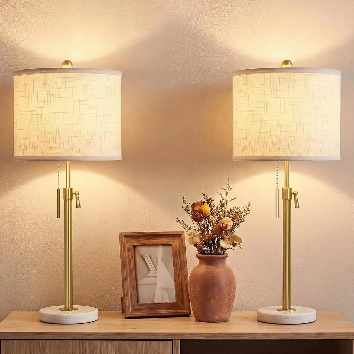 Qingmiao Gold Table Lamps Set of 2 - 22 Inch to 30 Inch Adjustable Nightstand Lamps for Bedroom, New House Warming Gifts