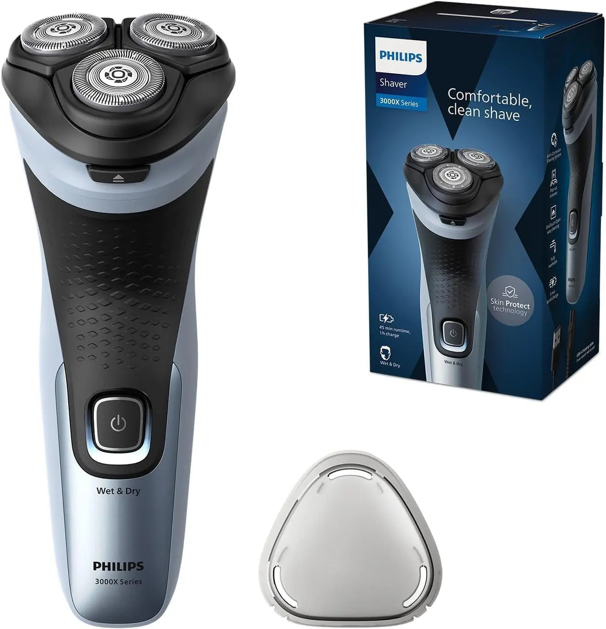 Philips Shaver Series 3000X Men's Electric Shaver - Wet and Dry Shave, Sky Blue, with SkinProtect Technology, Model X3053/00