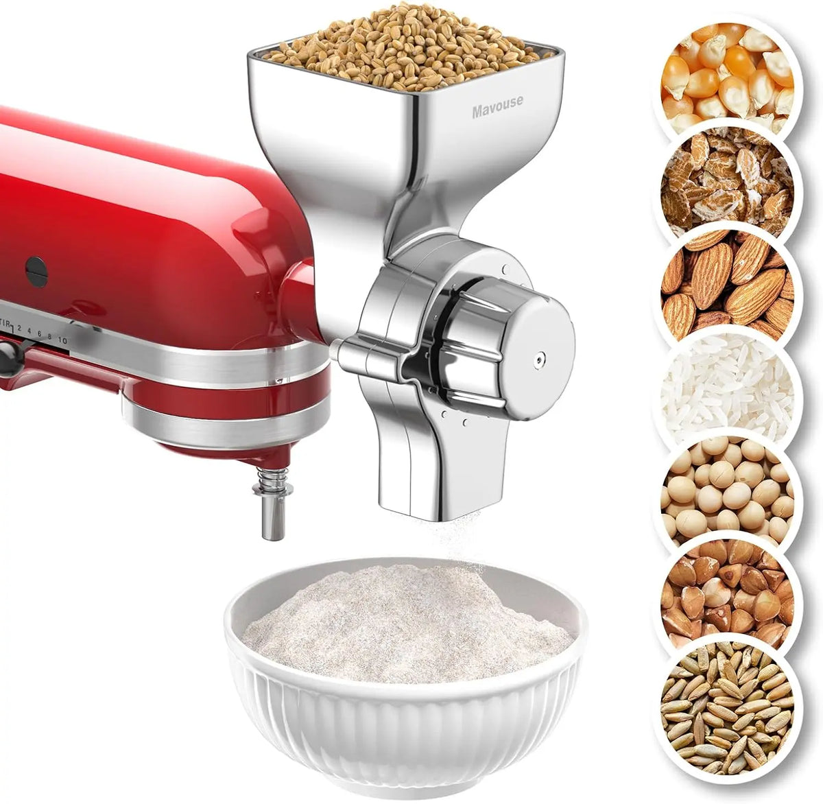 All Metal Grain Mill Attachment For Kitchenaid Stand Mixer - 12 Levels Flour Mill Grinder for Home, Fit for Grinding Wheat, Corn, Oats, Buckwheat