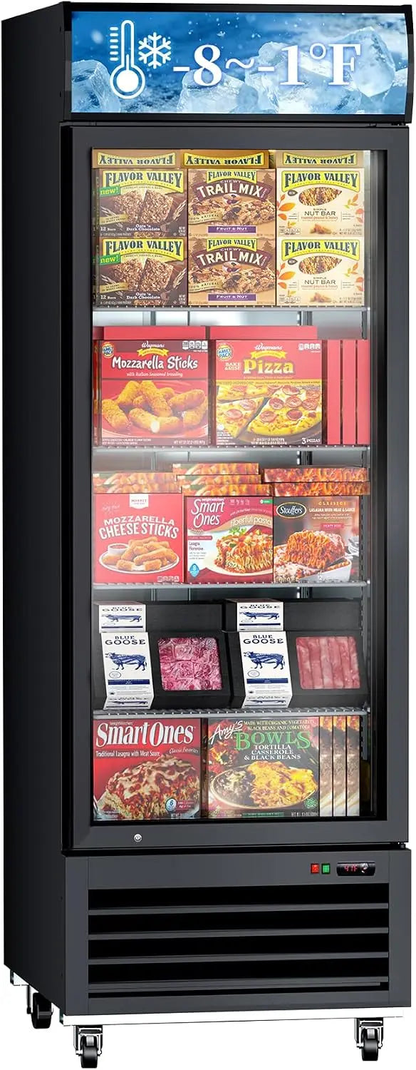 23 Cu. Ft. Commercial Display Freezer with Glass Door - 27 Inch Single Door Upright Merchandiser Freezer with LED Lighting, Grocery Store, Market