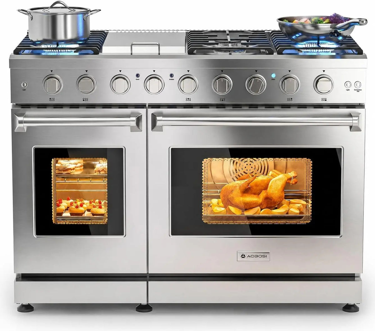 AAOBOSI 48 Inch Professional Freestanding Double Gas Range Ovens - 93, 000BTU