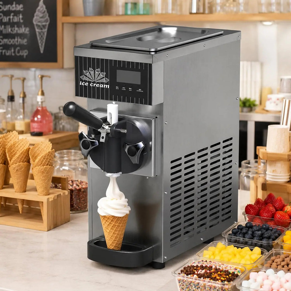 Commercial Soft Serve Ice Cream Machine - 450W Countertop Ice Cream Maker with Auto Clean and LED Control Display