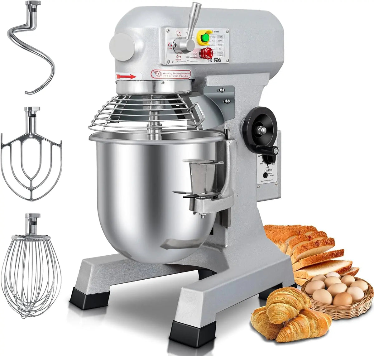Commercial Food Mixer 15Qt - Commercial Mixer with 3-Speeds, 600W