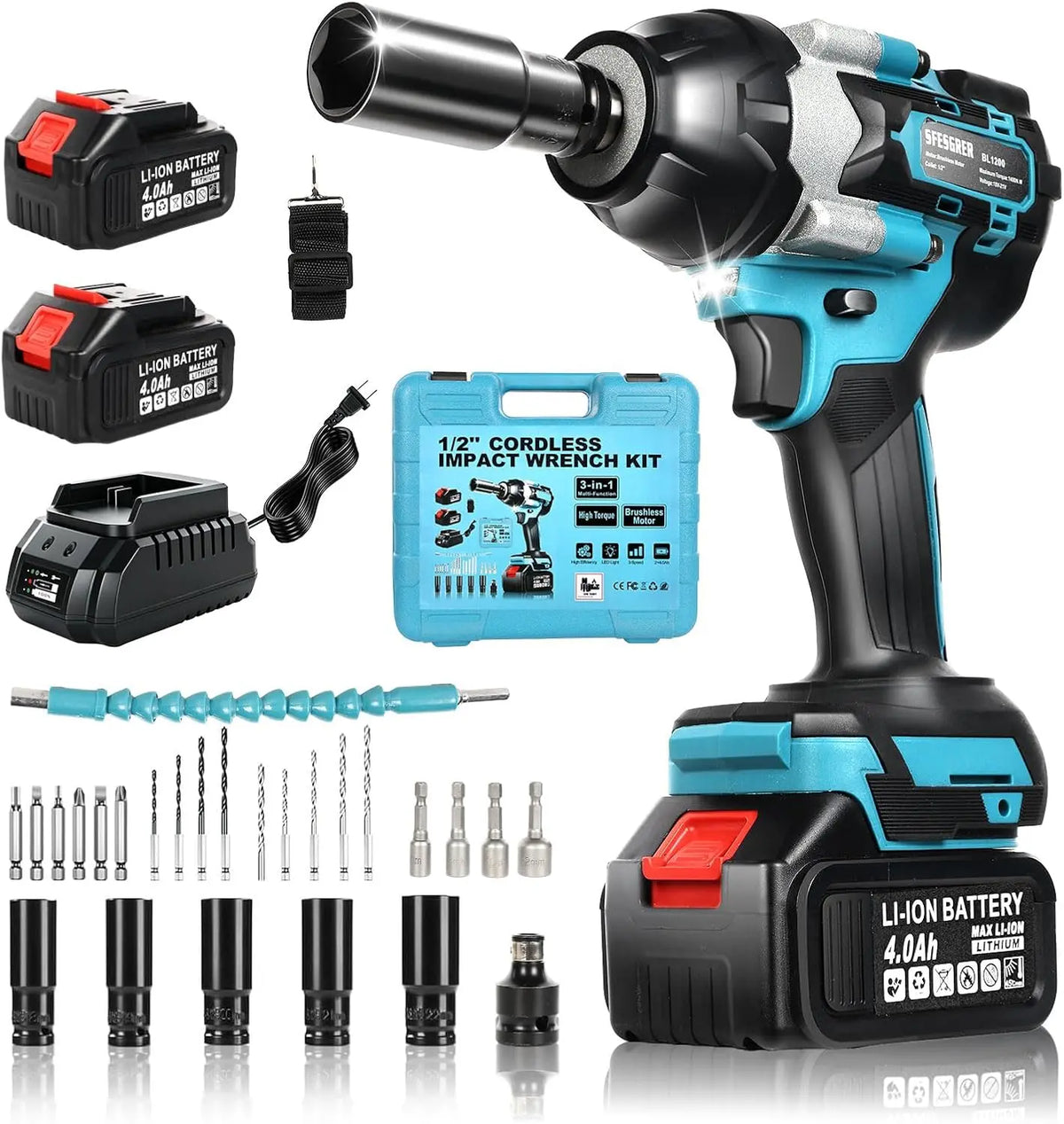 Cordless Impact Wrench 1/2 Inch - 1600N.m 3-in-1 Brushless Impact Wrench