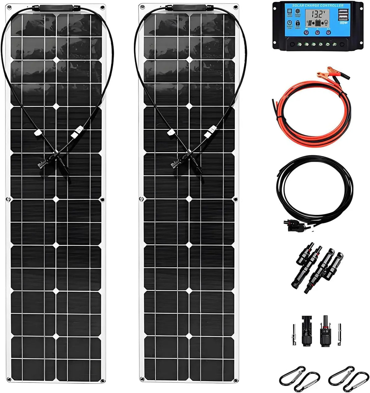 400 Watt Monocrystalline Flexible Solar Panel Kit Semi-Flexible Bendable PV Module 40A Controller for Off- Grid System RV Caravan Camper Boats Roofs