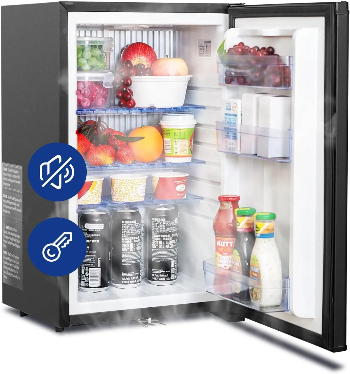 Compact Refrigerator with Lock 1.7 Cu. Ft. - 12V/110V Mini RV Fridge, Reversible Door, Quiet Absorption Refrigerator for Bedroom, Camper, Semi Truck
