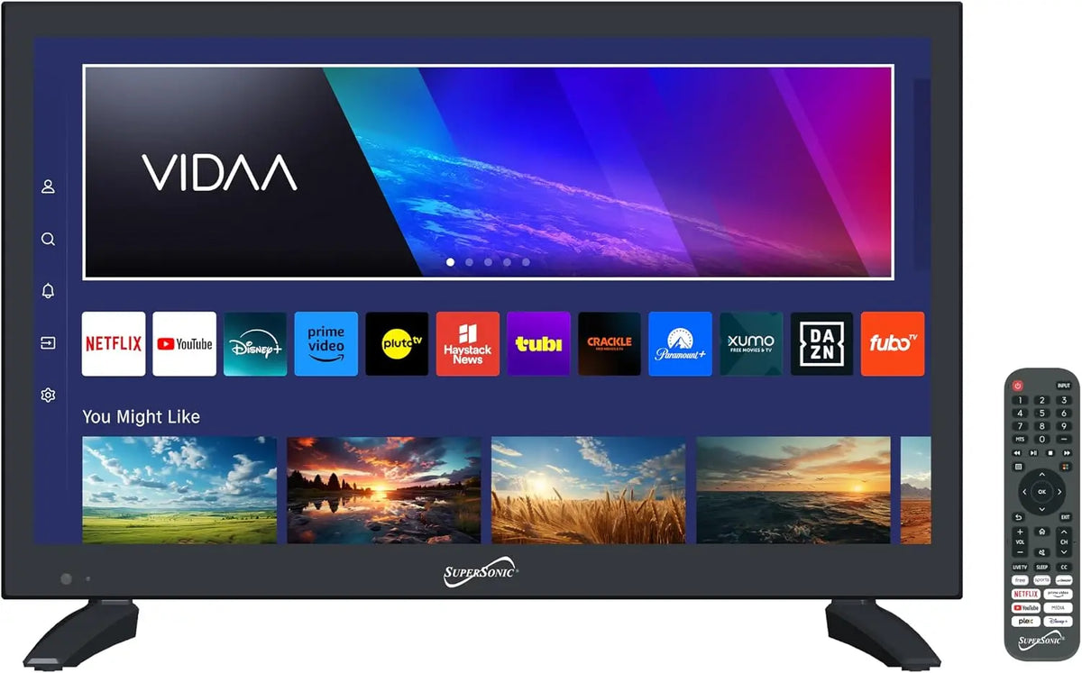Supersonic SC-1920VTV 18.5 Inch Smart AC/DC LED TV - Powered by VIDAA, 1080p, WiFi, Built-in Speakers, USB, 3X HDMI ARC, for Kitchen, RV, Boat, Truck