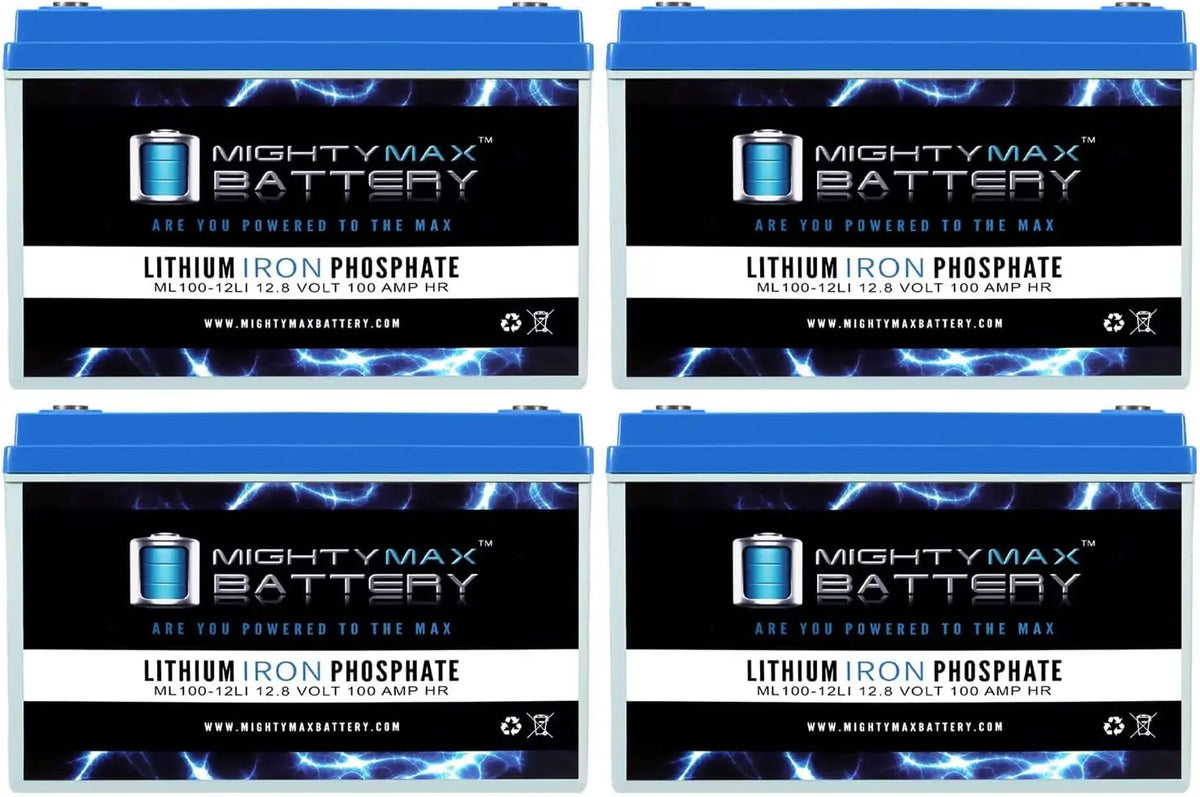 Mighty Max Battery ML100-12LI - 12 Volt 100 AH Deep Cycle Lithium Iron Phosphate, LiFePO4, Rechargeable and Maintenance Free Battery, Pack of 4
