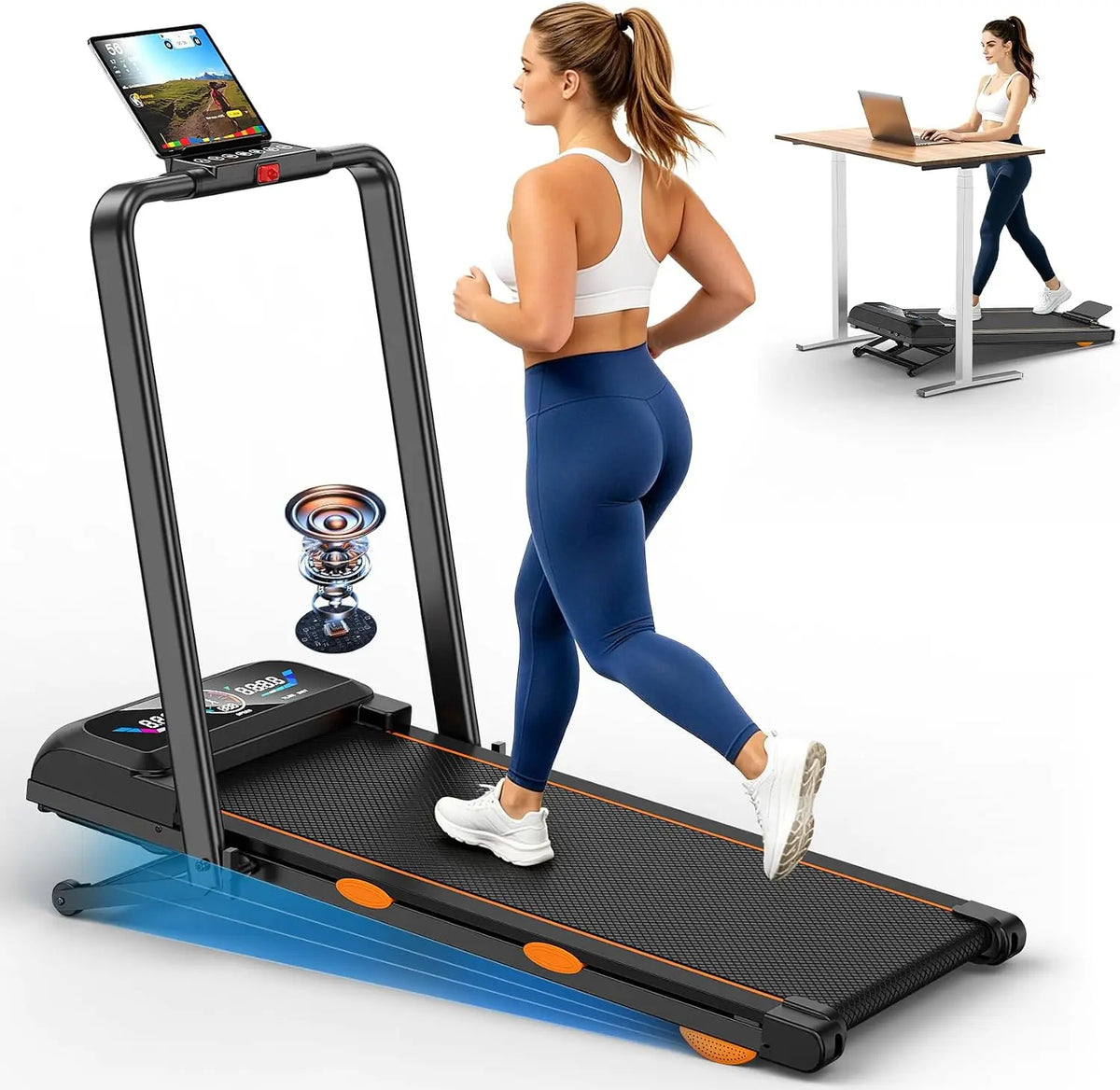 Walking Pad with 15% 12-Level Auto Incline & Handle Bar - 450 lbs Capacity UI Screen, Speaker Under Desk Treadmill, APP & Remote Control