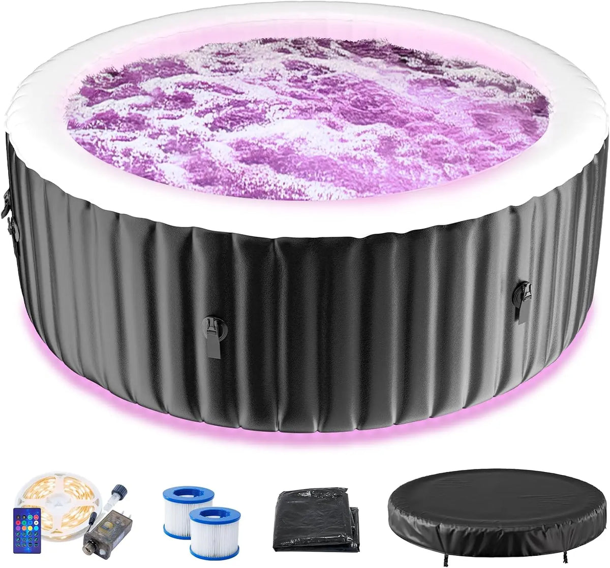 Inflatable Hot Tub with LED Lights - Portable Blow Up Spa with Air Jets & Color Changing Lights, Outdoor Heated Spa for Backyard Patio