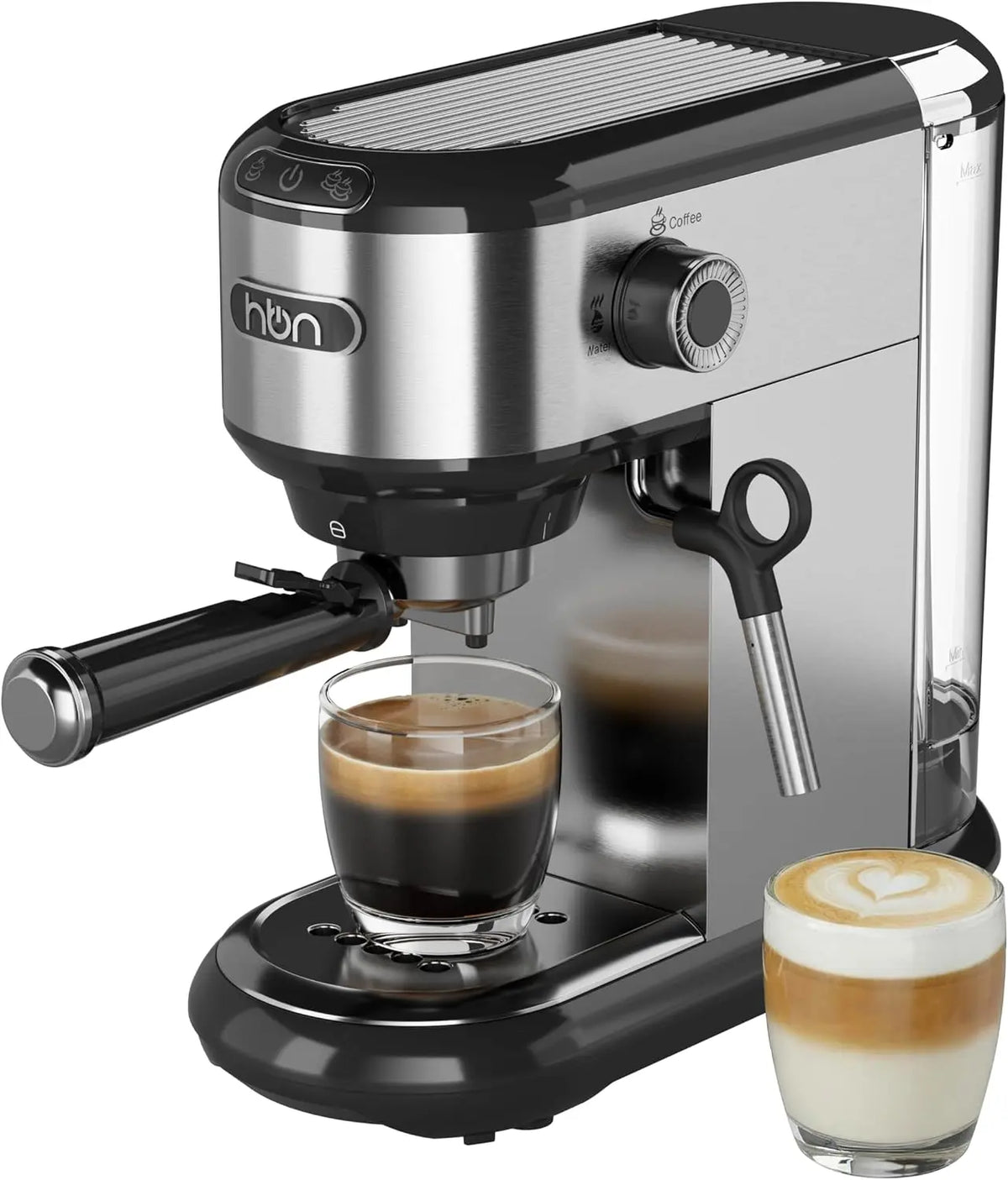 HBN 20 Bar Espresso Machine with Milk Frother - Compact Espresso Maker for Ground Coffee, 1450W for Home & Office