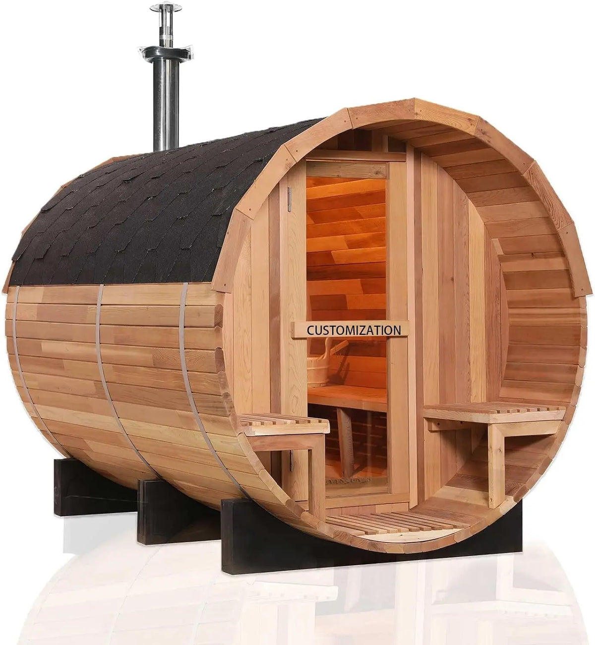 Smartmak Custom Outdoor Barrel Sauna - 2-8 Person Wooden Sauna, Wood Burning Stove or Electric Stove, DIY Steam Sauna Box, 220v