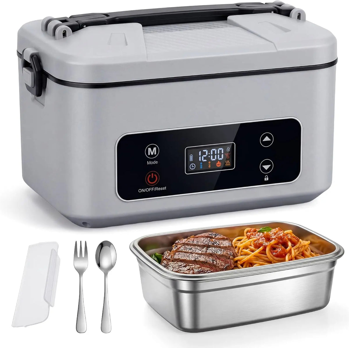 Cordless Electric Lunch Box heater - 100W Portable Food Warmer, Gray