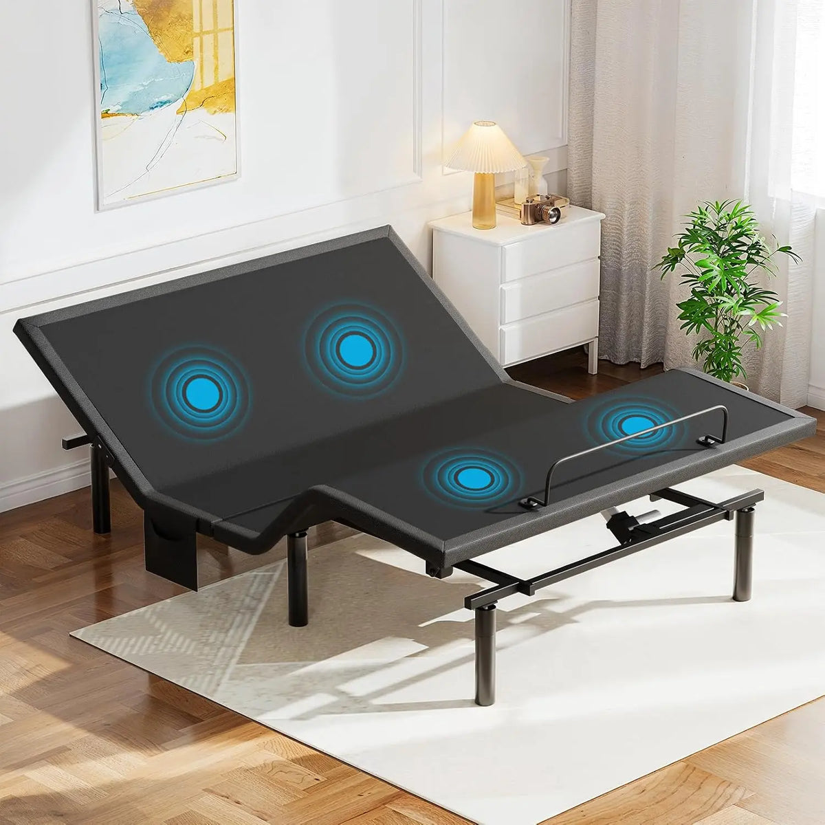 Pipishell Queen Adjustable Bed Frame with Massage - Electric Bed Base with Head & Foot Incline, USB-A & USB-C Ports, LED Under-Bed Lighting
