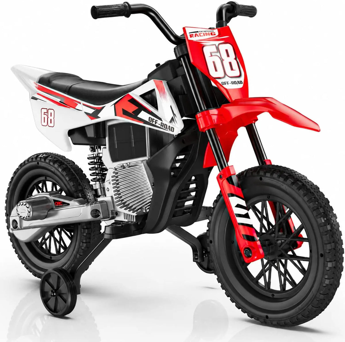 12V Kids Ride On Motorcycle - 2-Speed Modes, Training Wheels, Soft Start