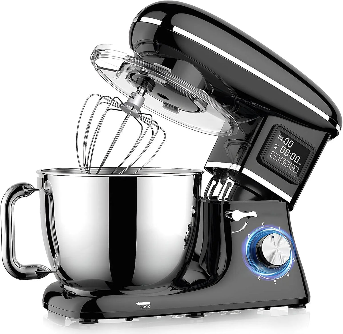 Electric Stand Mixer with LED Display & Timer 6.5QT Bowl Stainless Steel - Dough Hook, Beater