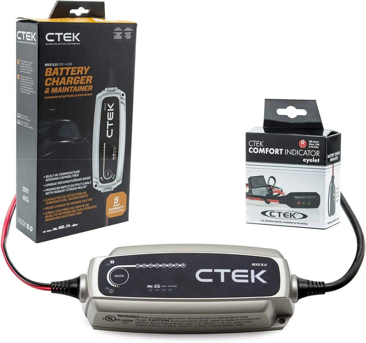 CTEK - 40-206, MXS 5.0-12 Volt Battery Charger and Maintainer and, 56-382, Indicator Eyelet