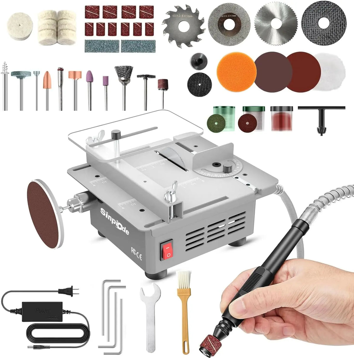 Mini Table Saw - Multi-Functional Desktop Portable Table Saw for Crafts with Adjustable Speed & Angle, All-in-One Cutting, Sanding, Plastic, Acrylic