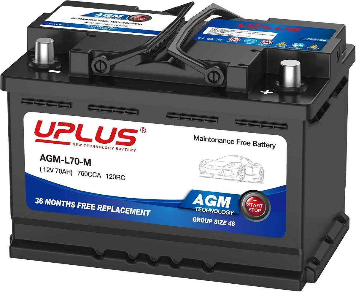 UPLUS BCI Group 48 Car Battery - AGM-L70-M 12V 70Ah 760CCA 120RC AGM H6