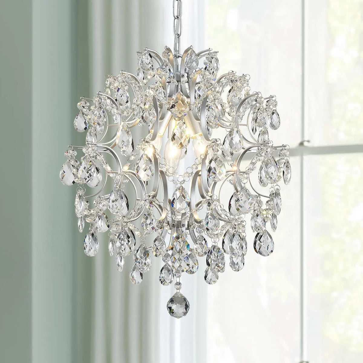 Bestier Chandelier Crystal Raindrop Lighting Ceiling Light Fixture Lamp for Dining Room Bathroom Bedroom Livingroom Entryway 3 E12 Bulbs Required D16
