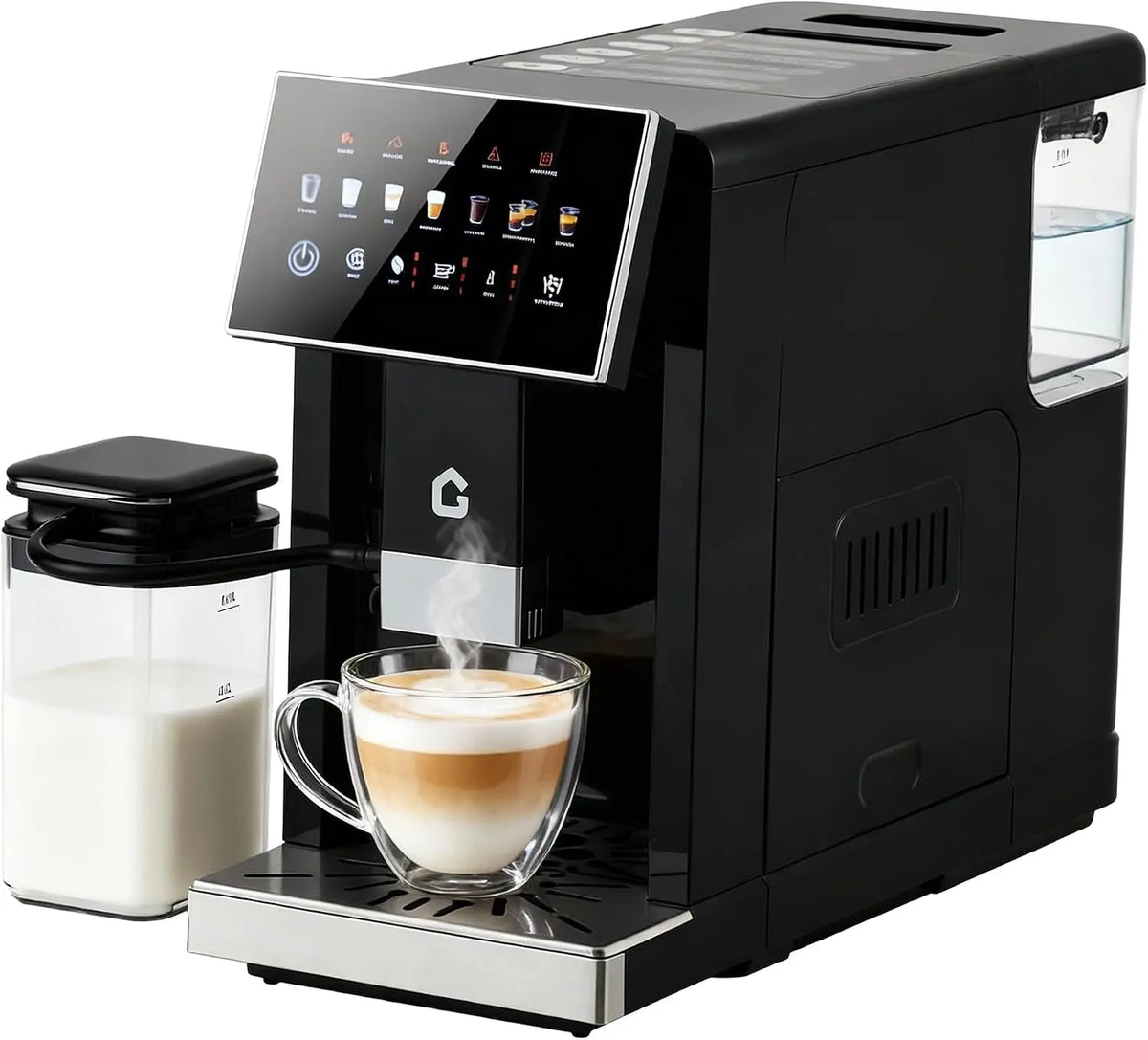 3rd-Gen Espresso Coffee Maker with Milk Frother - Removable Brewer & Grinder, Adjustable Coarseness/Flavor, 3-Level Coffee/Milk Volume