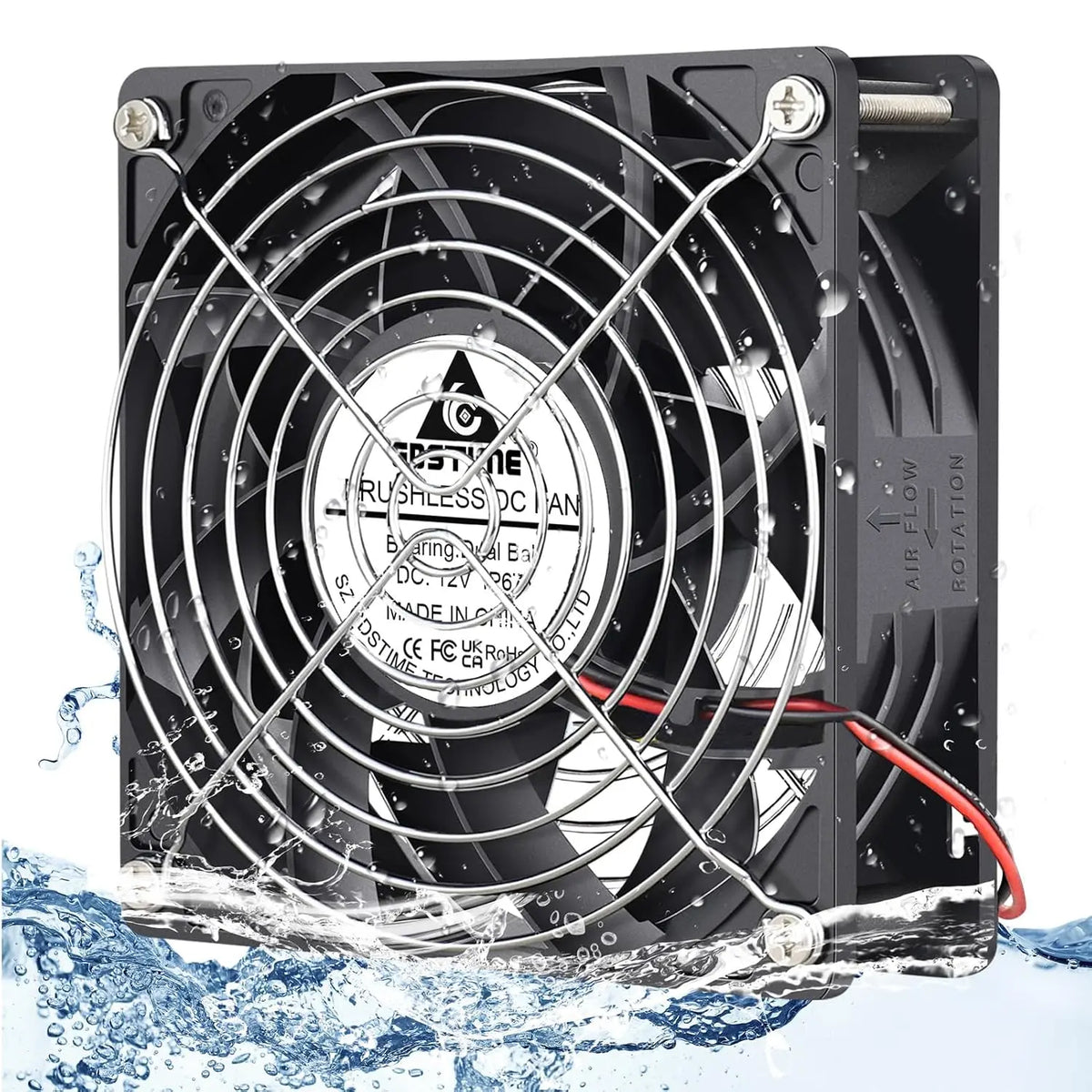 GDSTIME 120mm x 38mm - 12V DC Waterproof IP67 Fan High CFM Dual Ball 2Pin