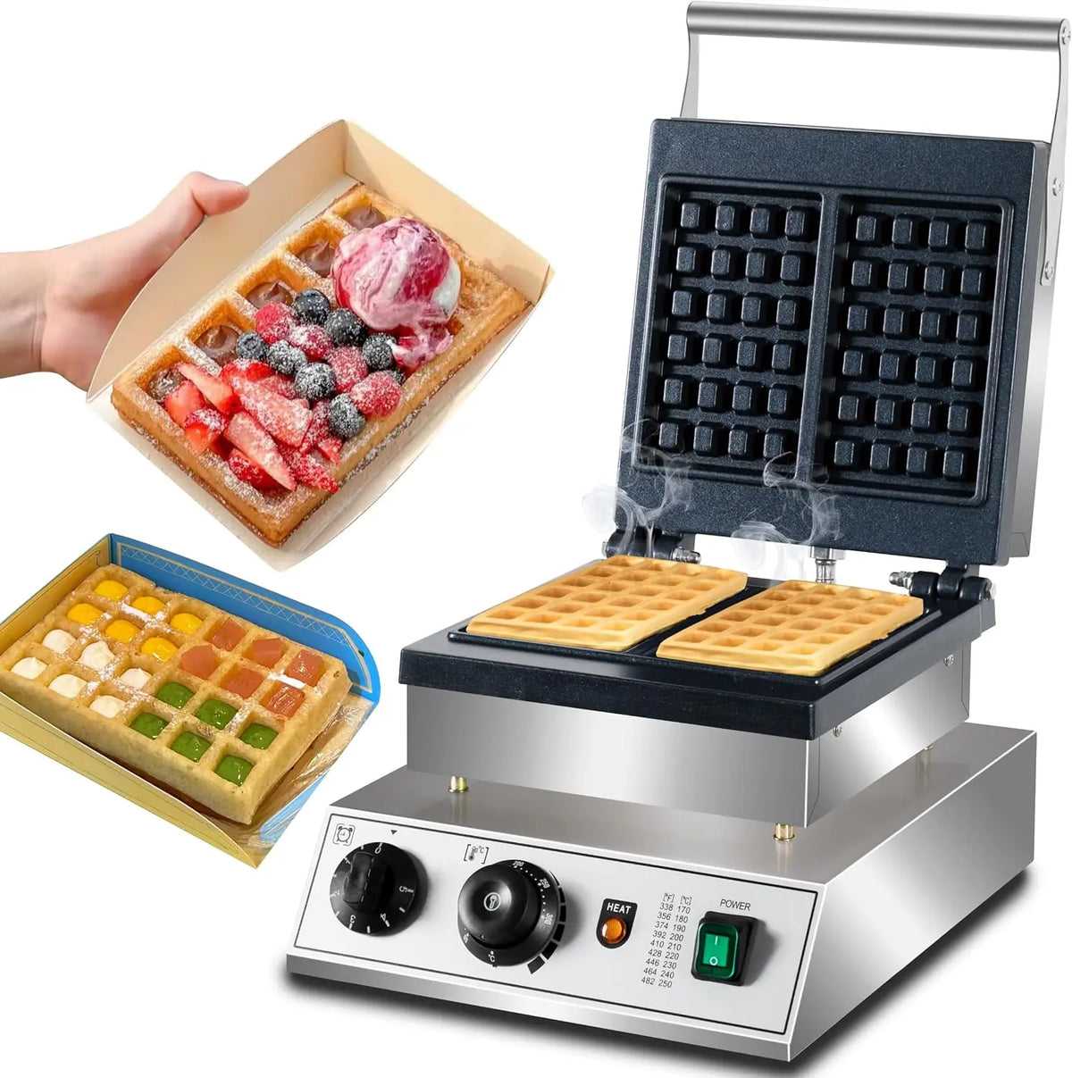 1600W - Commercial 2-Slice Rectangular Belgian Waffle Maker