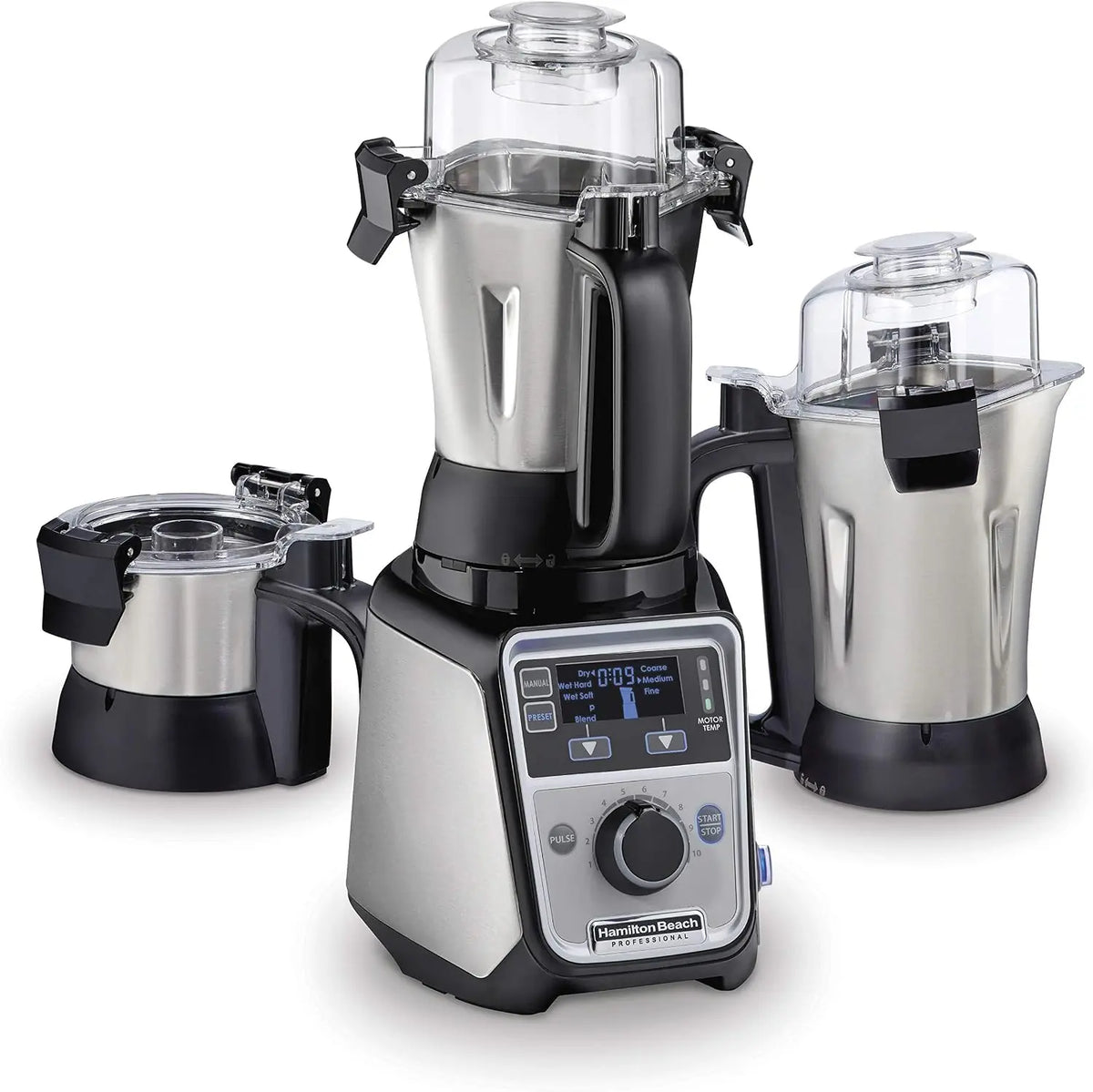 Hamilton Beach Professional 4-in-1 Juicer Mixer Grinder - Commercial-Grade 1400 Watt Motor, 3 Leakproof Jars, For Wet and Dry Spices, 58770, Stainless