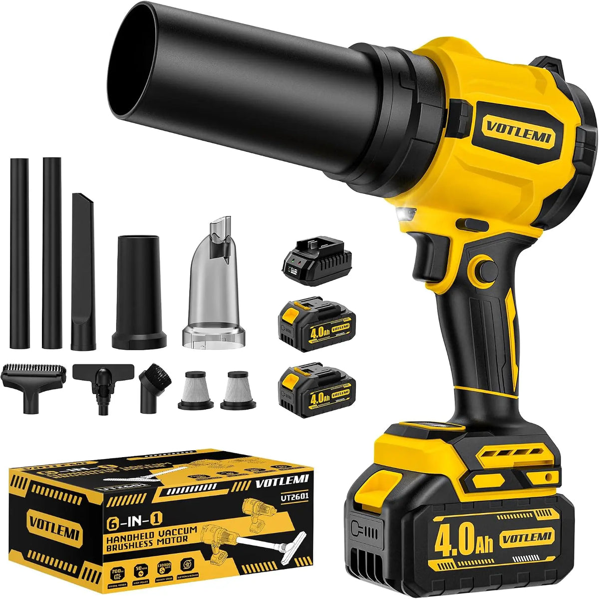 Cordless Leaf Blower - 6-in-1 Blower&Vacuum, 21V Handheld Leaf Blower Cordless with 2 * 4.0Ah Batteries, 3 Speed Adjustable, Lawn, Leaves, Dust