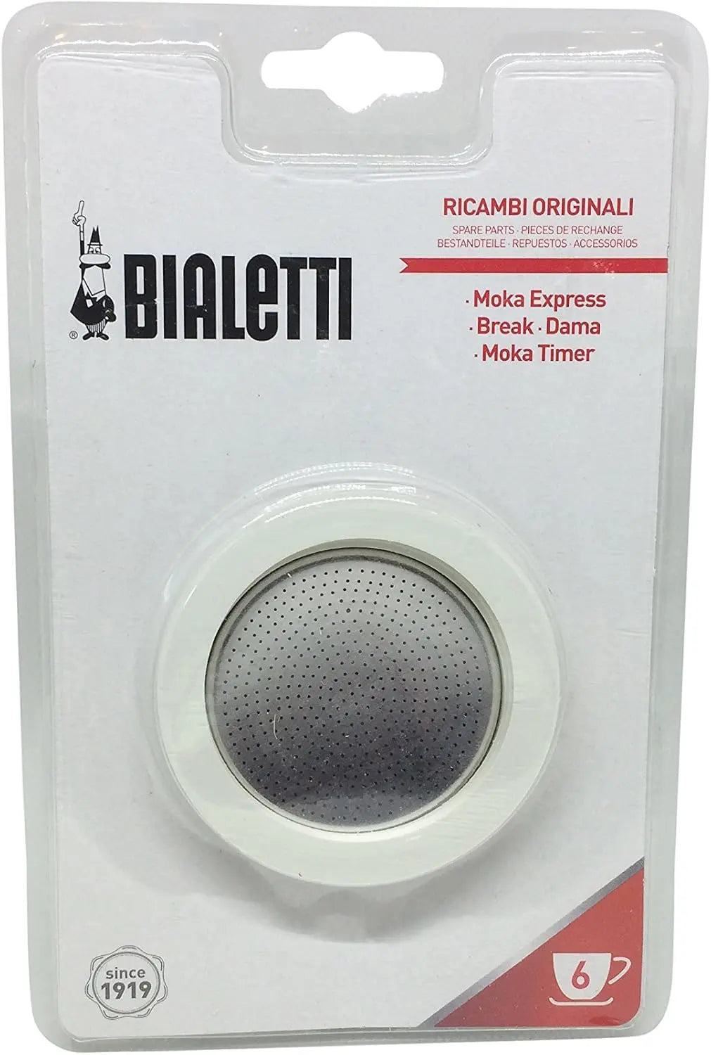 Bialetti Moka Express 6 Cup Replacement Filter and 3 Gaskets - White