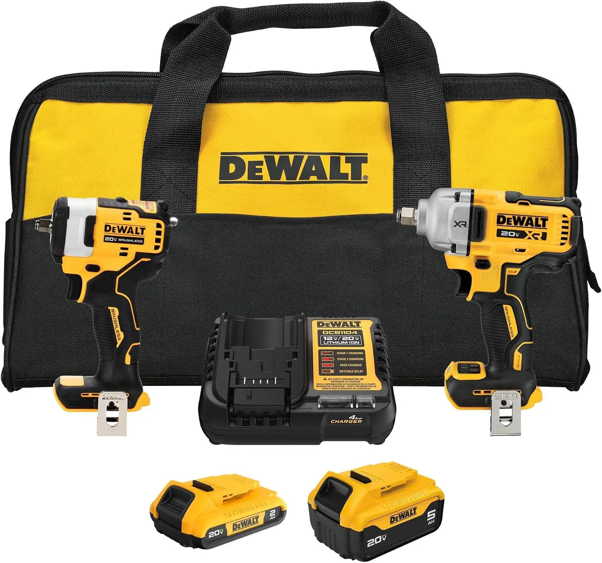 DEWALT 20V Max 1/2 and 3/8 Inch Cordless Impact Wrench Combo - DCK206D1P1