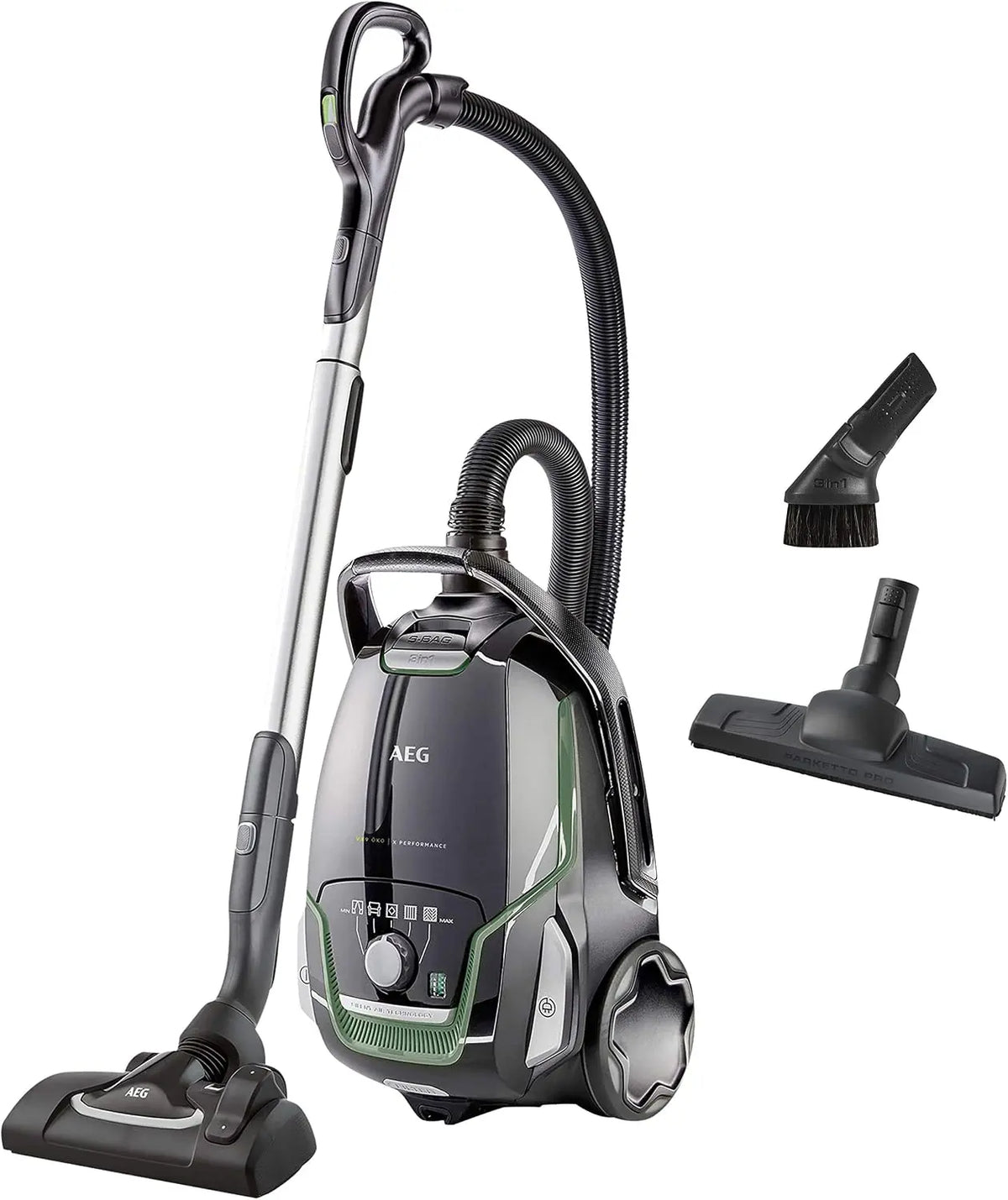 AEG Vacuum Cleaner with Bag - VX9-2-ÖKO, High Filtration, 70% Plastic, Washable Allergy Plus Filter, 3-in-1 Multifunction Crevice Tool, 12 m Range