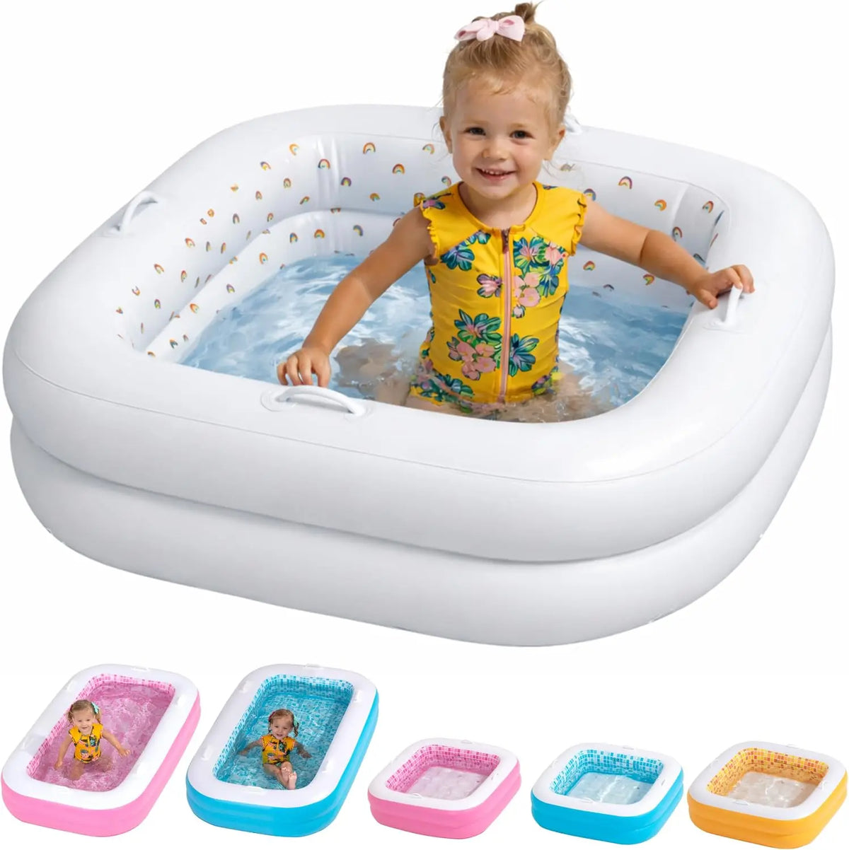 Inflatable Square Baby Pool - White, Portable Swimming Pool for Toddler Summer Must Have Kids Gift, Toddler Travel Essential, Water Toys