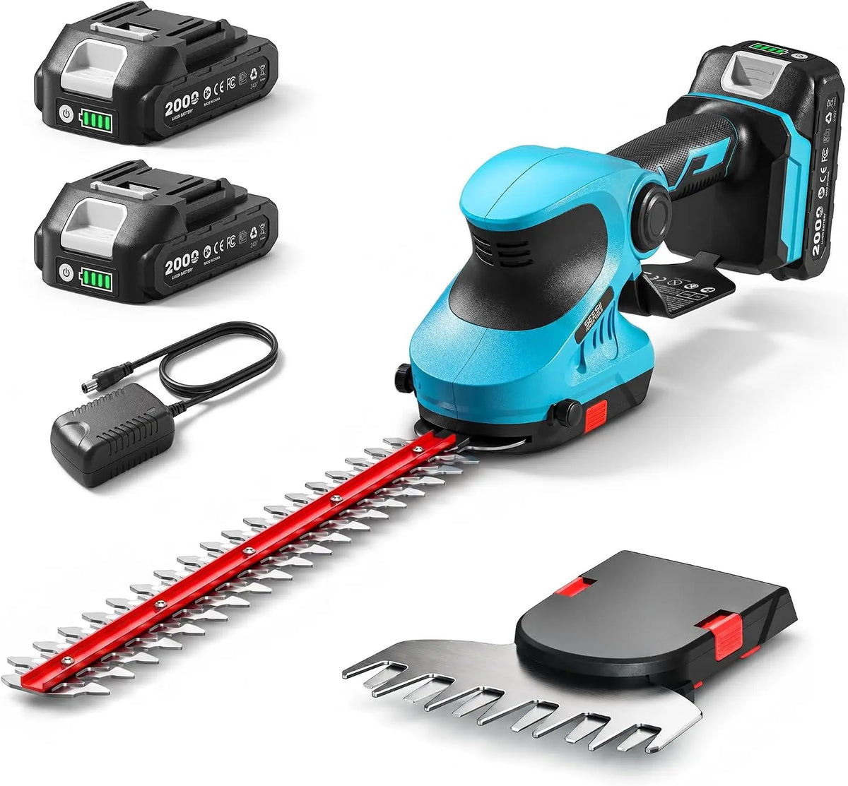 Seesii 2-in-1 20V Cordless Hedge Trimmer 12 Inch & Grass Shear - 2 Batteries