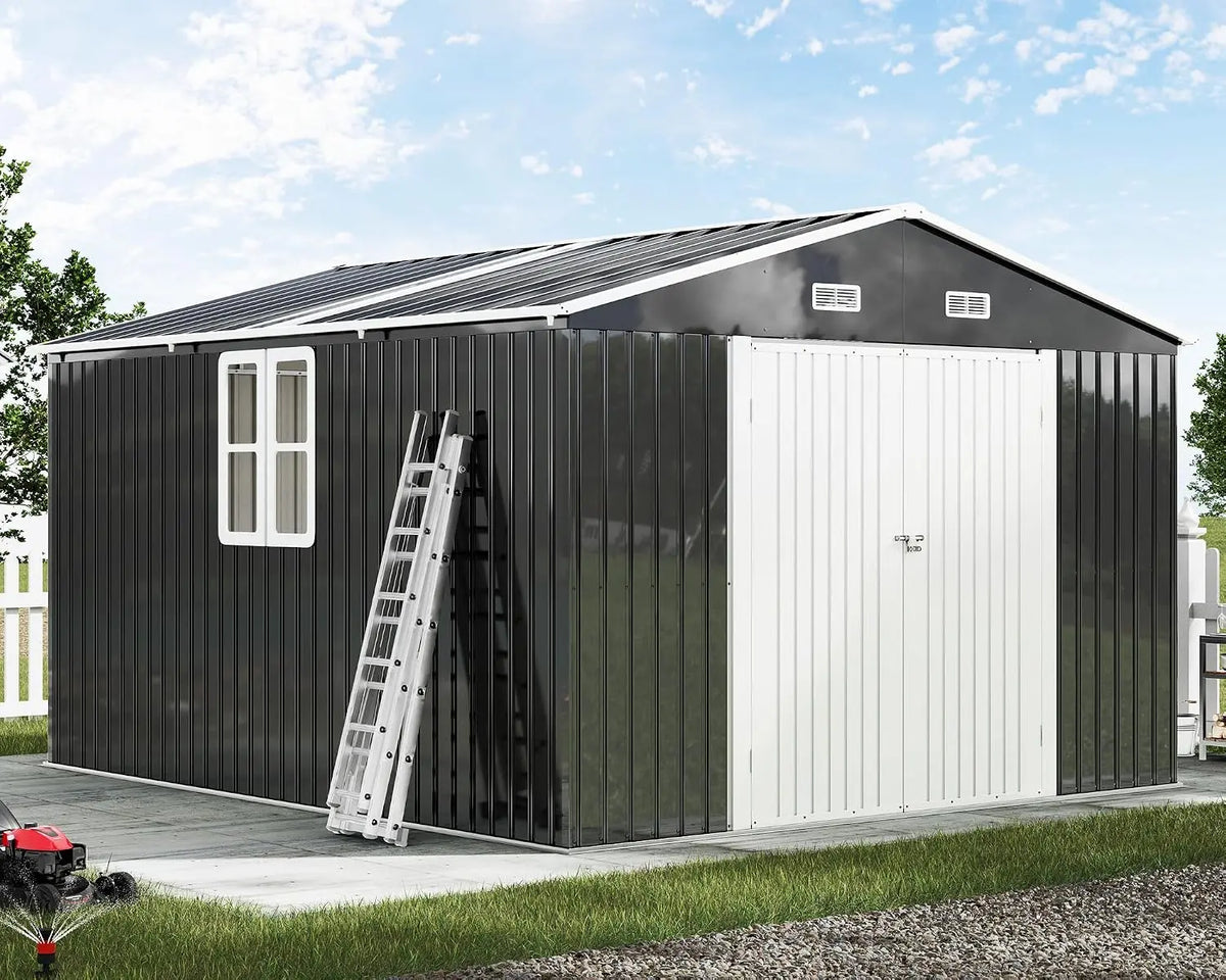 AMERLIFE 10x12x7 FT Outdoor Storage Shed - With 2 Transparent Panels