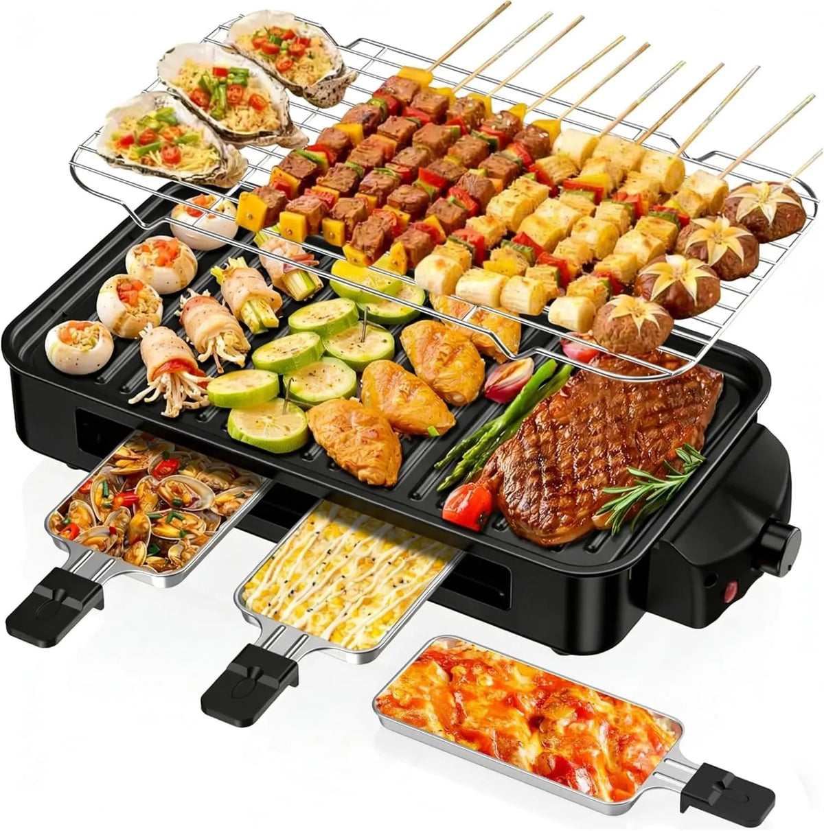 Electric Indoor Grill 1700W - 2 in 1 Smokeless Indoor Grill for Kitchen with Nonstick Removable Grill & Griddle Plate