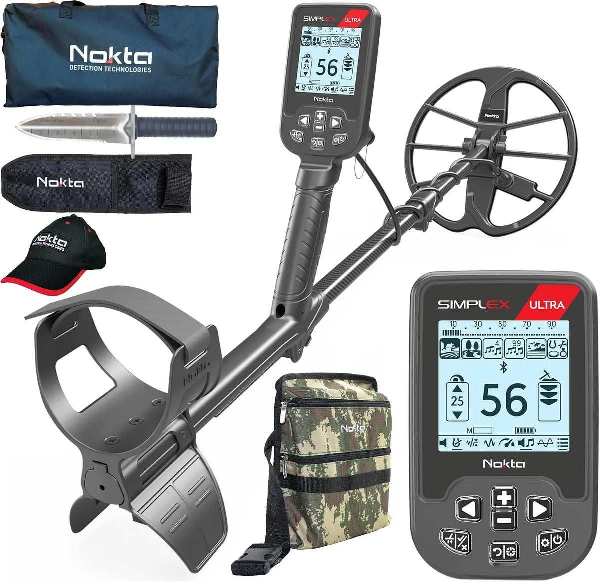 Nokta Simplex Ultra Metal Detector Kit Serious Beginner Pack - Digger, Carrying Case, Cap