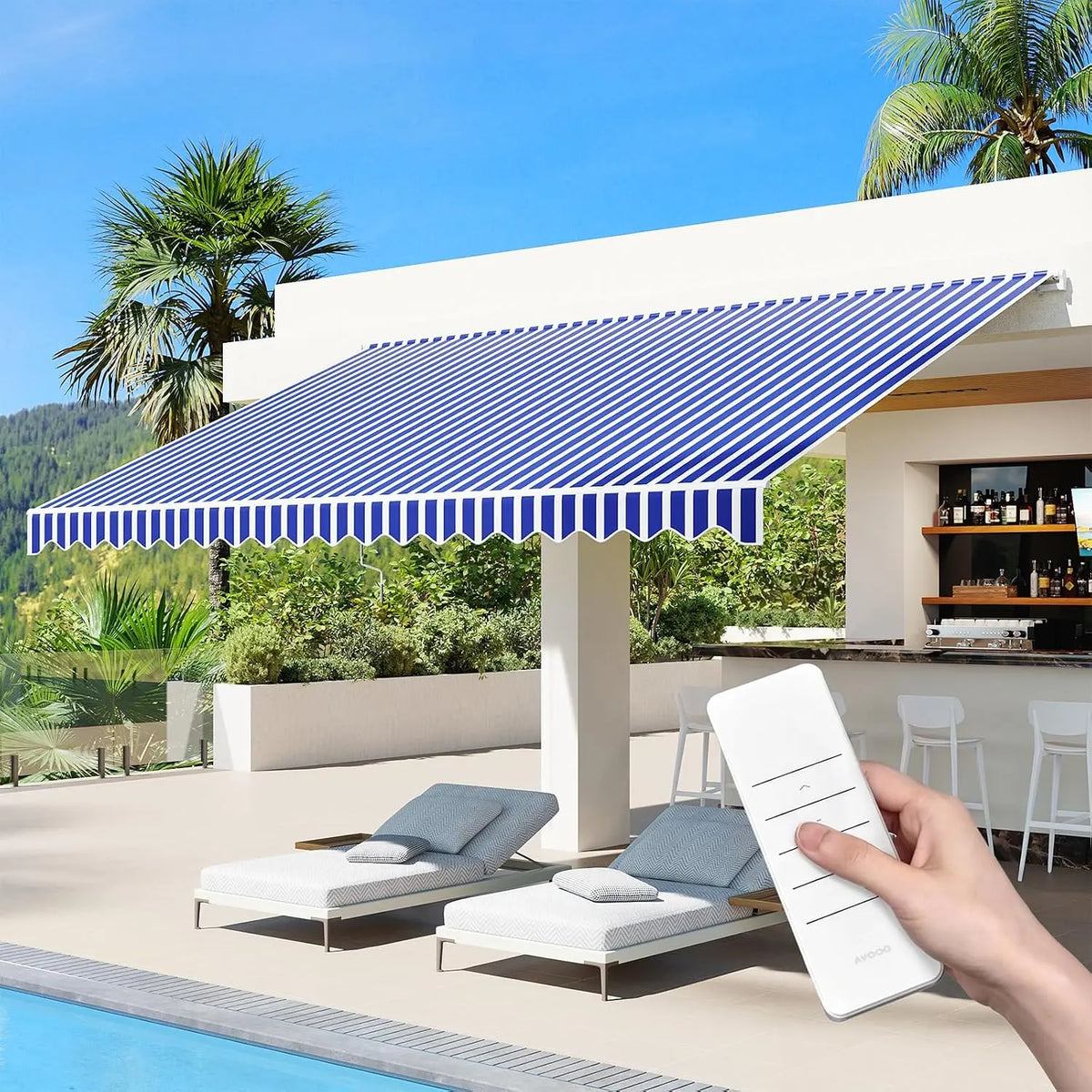 Aoxun 15x10FT Motorized Retractable Awning - With Remote Control Manual Crank