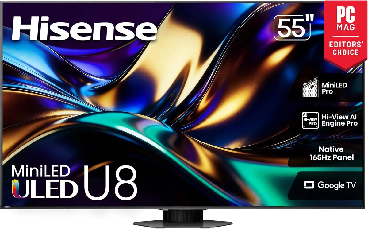 Hisense 55 Inch U8 Series ULED Mini-LED 4K UHD Smart Google TV - 55U8QG, QLED, Native 165Hz, VRR 288, Up to LD5600, 5000 Nits, HDR10+, IMAX Enhanced