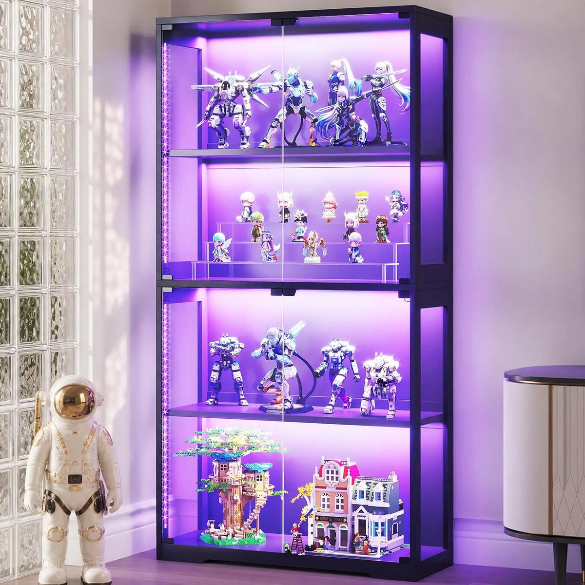 AODK Display Case with Glass Doors & RGB LED Light - Glass Display Cabinet