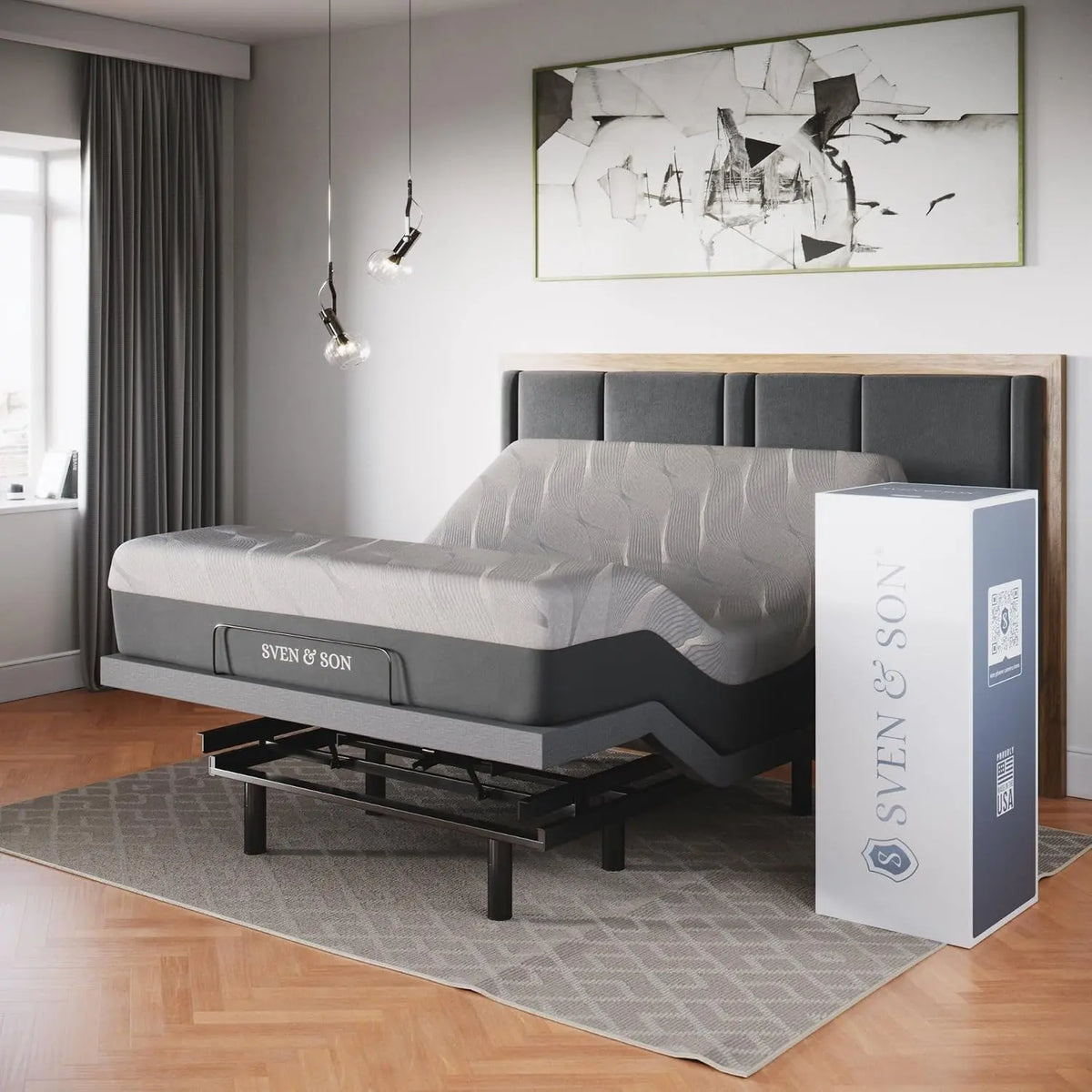 Sven & Son Classic Adjustable Bed Base - Head and Foot Lift, Massage, Under-Bed Lights, USB, Gel Memory, Zero Gravity Smart Frame, Medium Soft