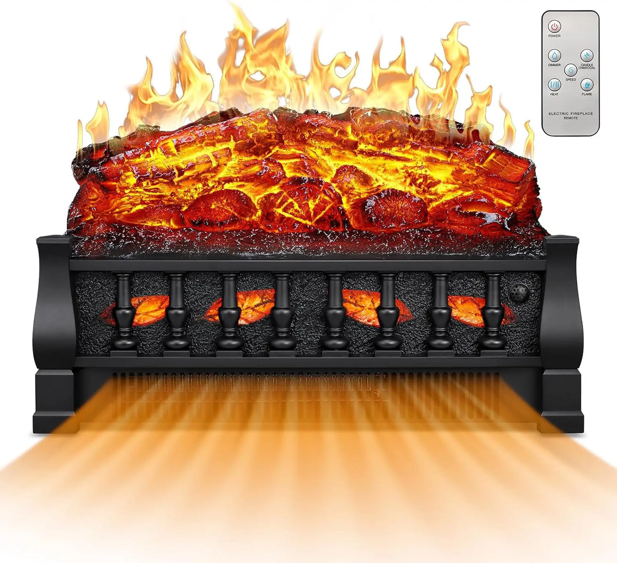 21 Inch Electric Fireplace Insert Log Heater Set - Freestanding Heater with Adjustable Flame Brightness and Flicker Speed, 750w/1500w Heating
