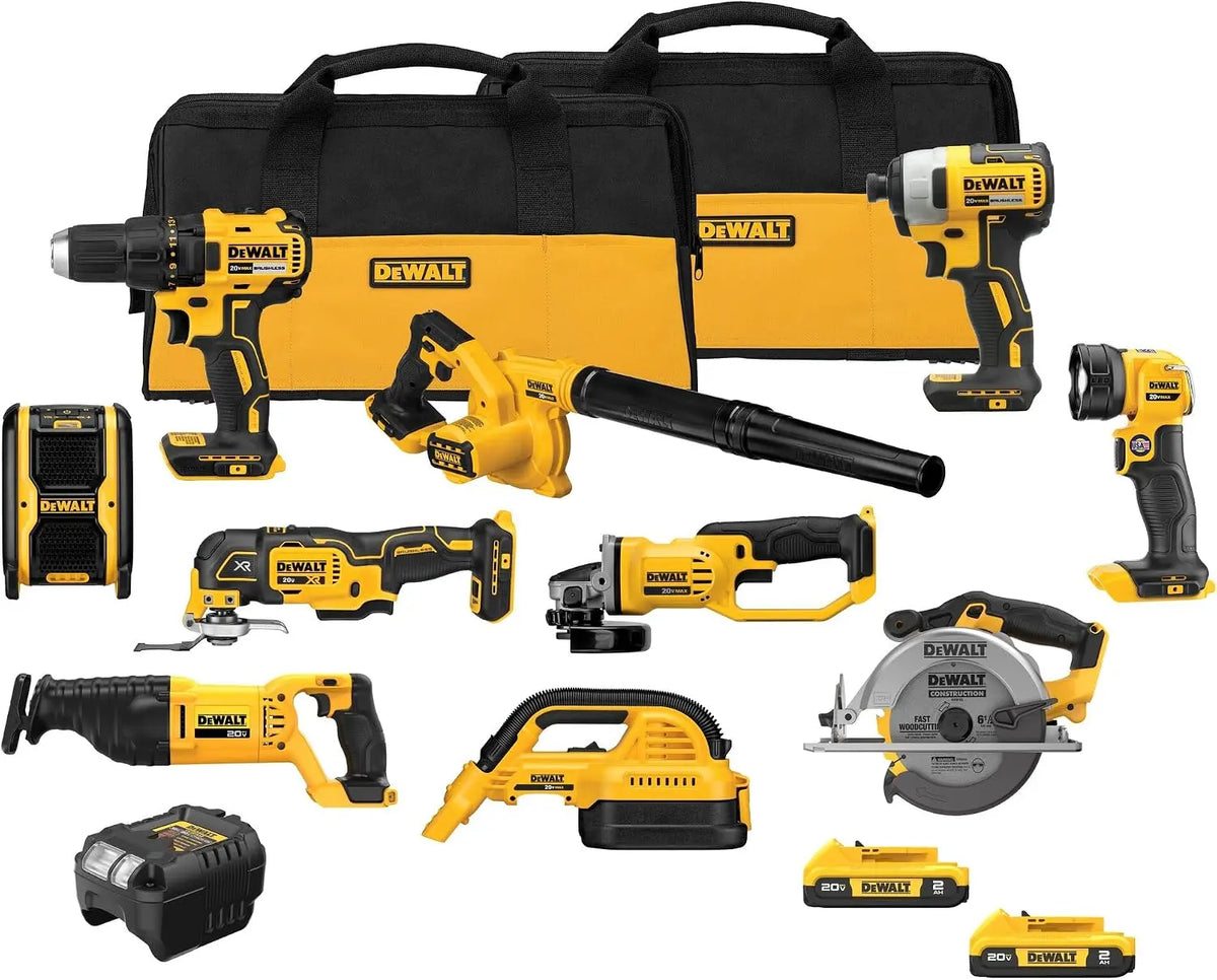 DEWALT 20V Max Power Tool Combo Kit - 10 Tool Cordless Power Tool Set, 2 Batteries, Charger and 2 Bags Included, Dewalt Brushless Combo Kit, DCK1021D2