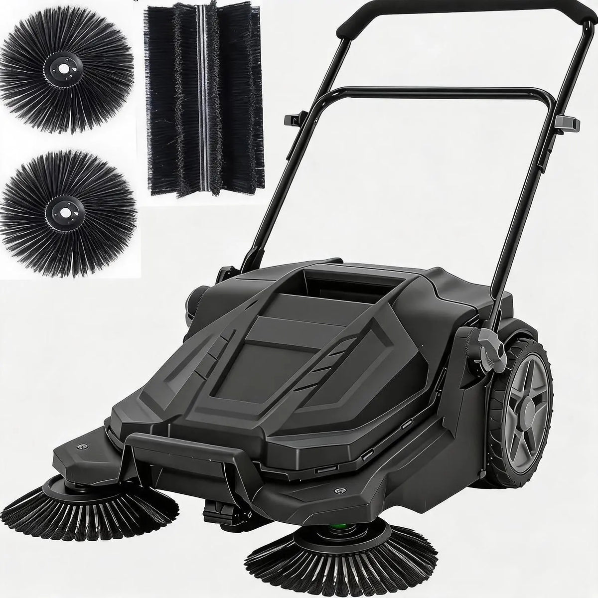 Takywep Walk-Behind Outdoor Hand Push Floor Sweeper - 25.6 Inch Wide Manual Non-Electric Sweeper with 5.25 Gallon Waste Bin