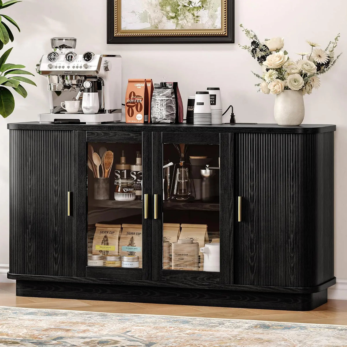 iPormis 63 Inch Sideboard Buffet Cabinet with Storage - Modern Fluted Accent Cabinet with Sliding Doors, Adjustable Shelves, Dining Room, Hallway