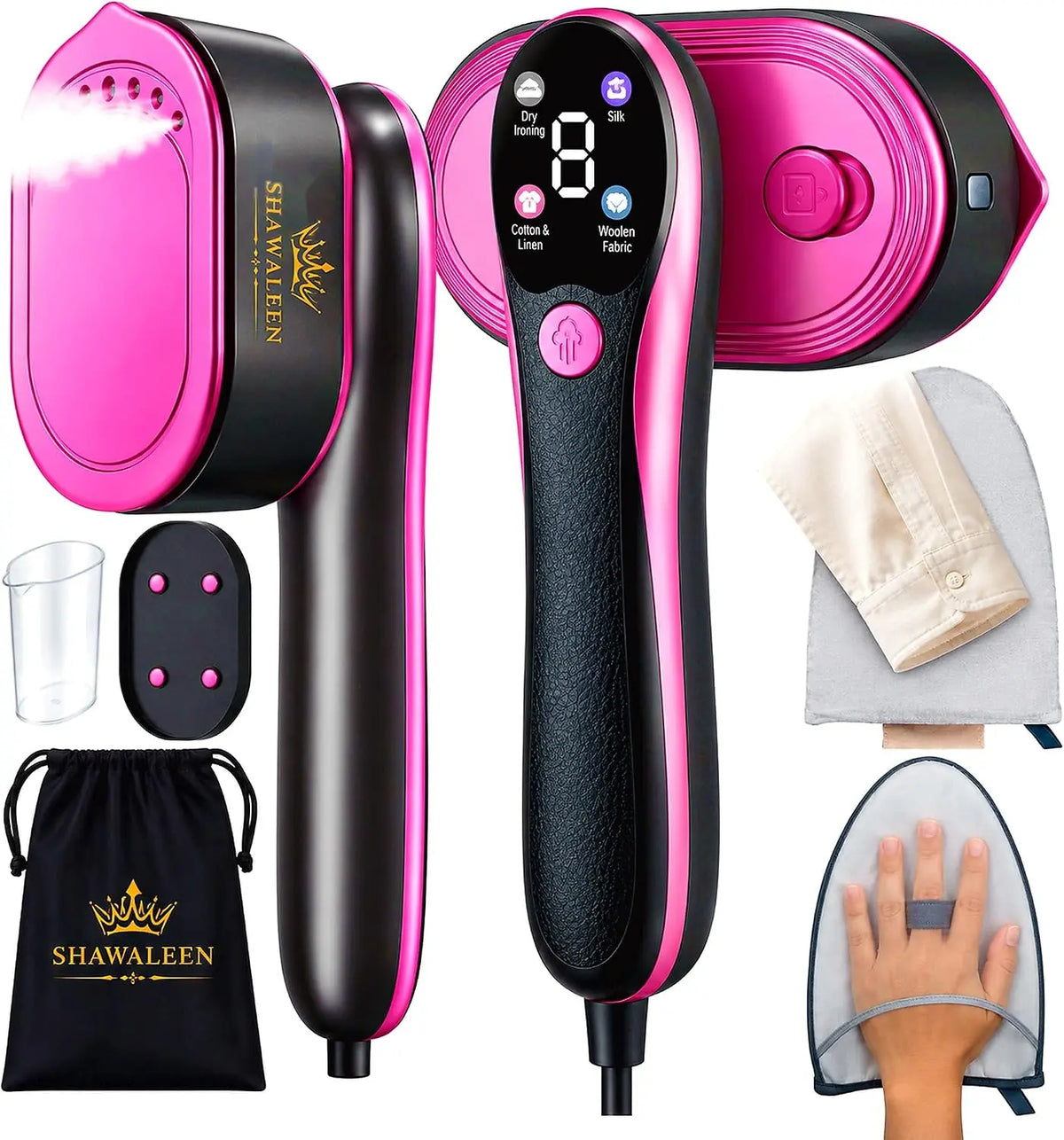 Travel Steamer for Clothes with Ironing Gloves - All-Fabric Wrinkle Removal 4 Adjustable Modes, 10s fast Heat Up, Large Ceramic Heat Panel, 110-120V