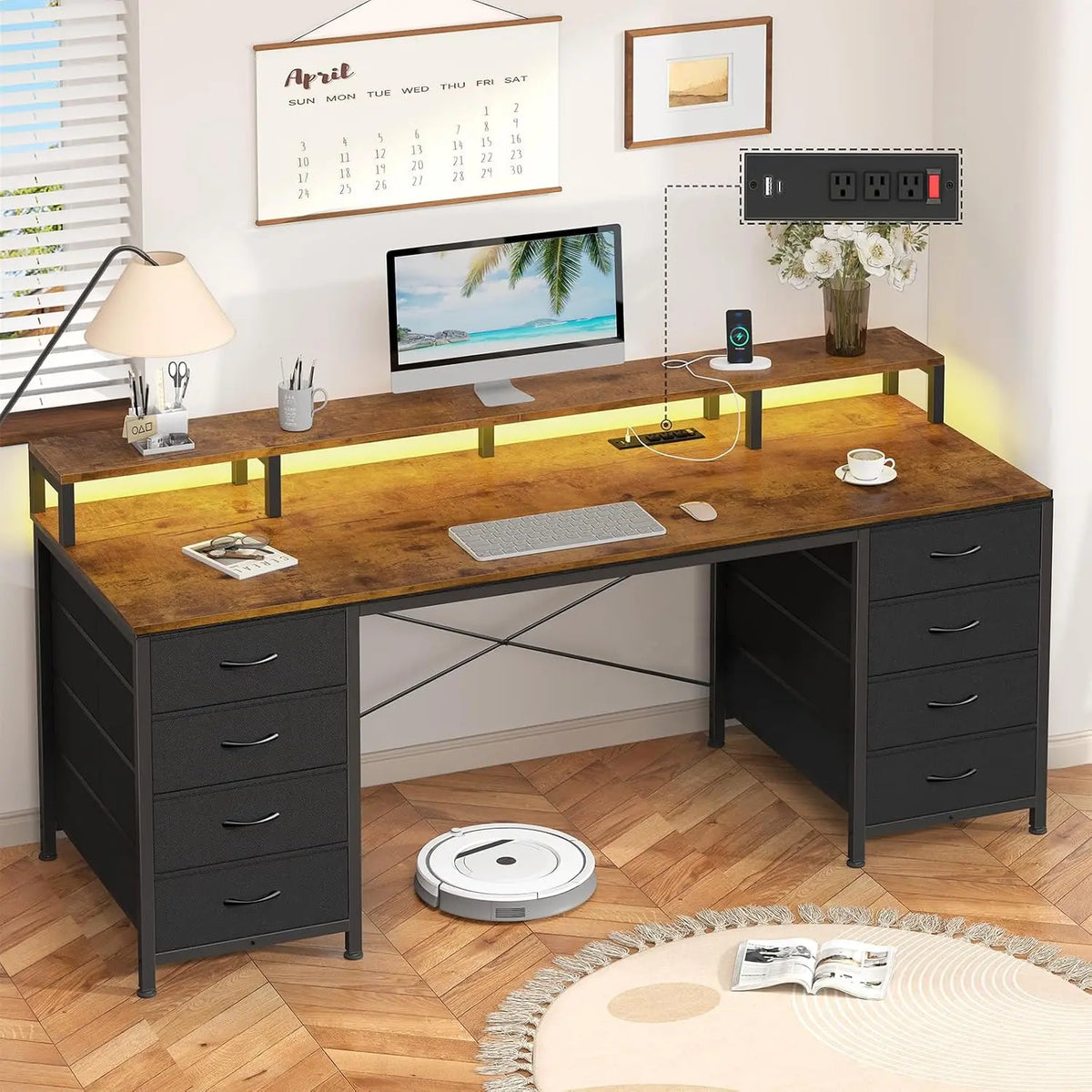 60 Inch Computer Desk with 8 Drawers & Monitor Stand for Home Office - Bedroom