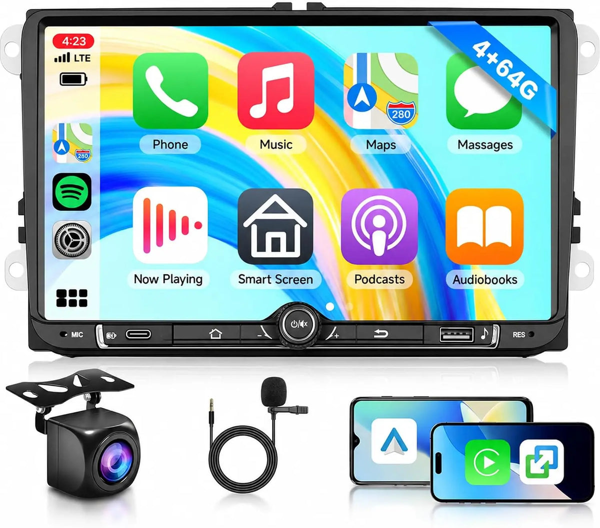 Hodozzy 4G+64G Radio for VW Volkswagen Jetta Passat Golf Beetle Polo Caddy Tiguan Touran for SEAT for Skoda - Wireless CarPlay Android Auto, GPS WiFi