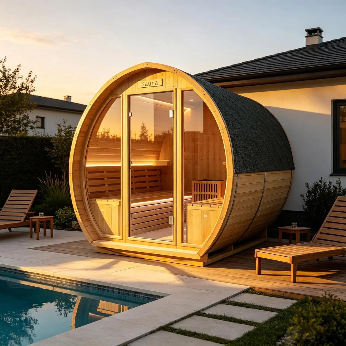 Outdoor Traditional Sauna 4-6 Person - 9KW Steam Saunas Barrel